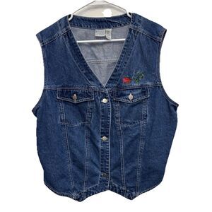 Midwest Traders For Women Rose Embroidery Denim Jean Vest 18W Cottagecore Y2K